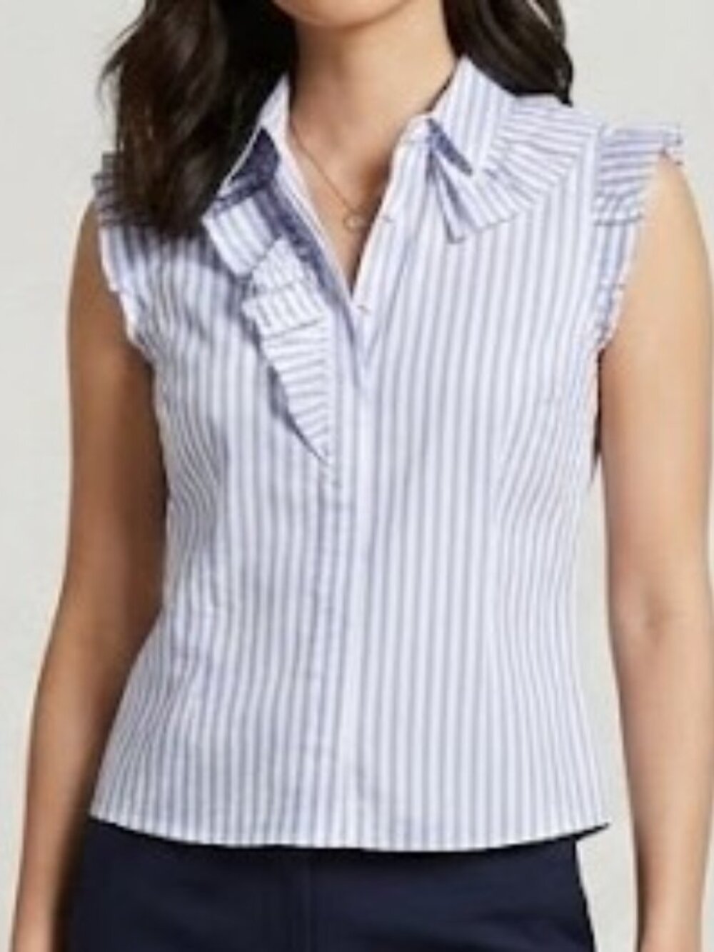 Banana Republic Riley Striped Sleeveless Shirt Ruffle Blouse Blue White Size 6
